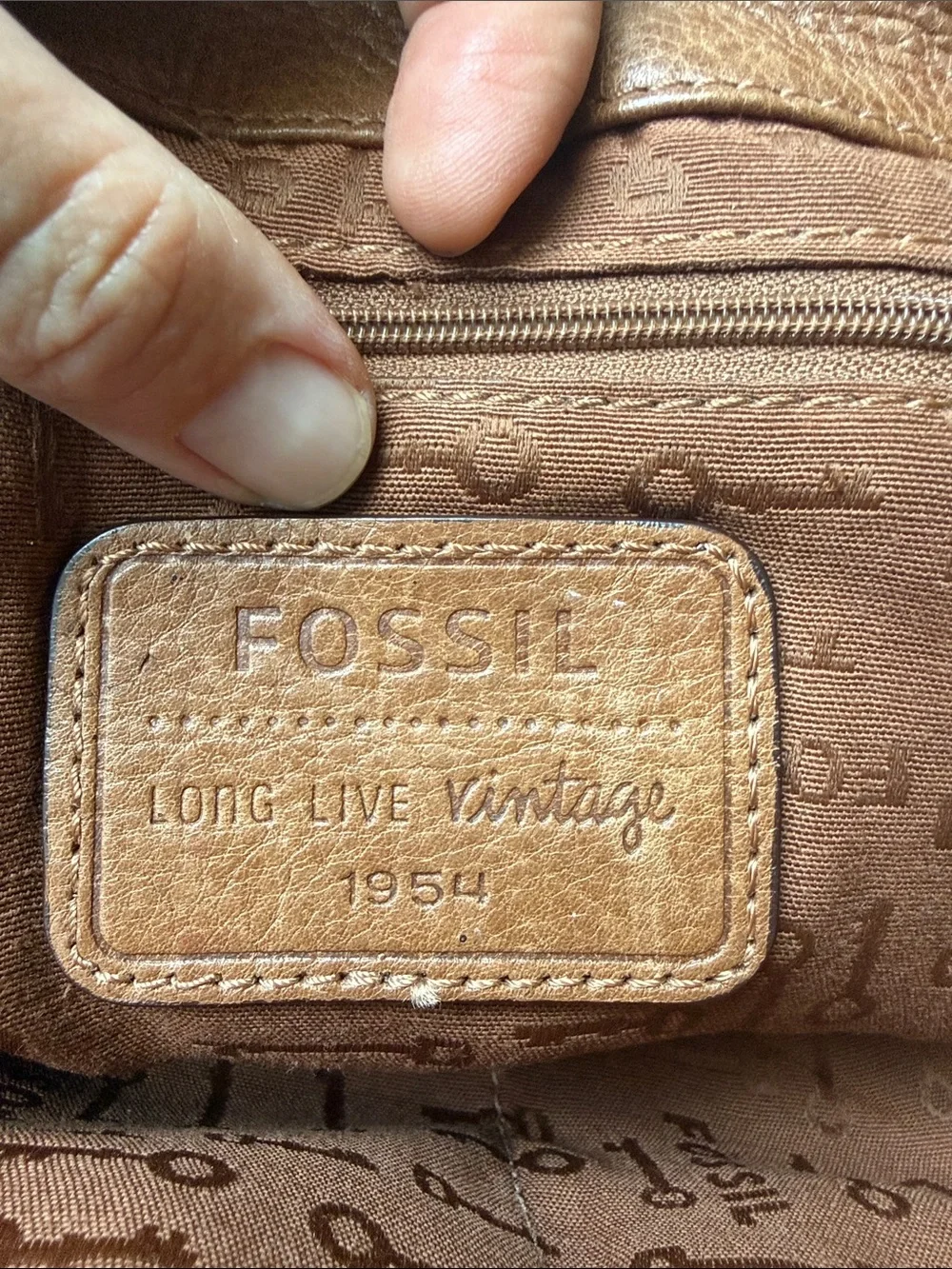 Fossil Tan Leather Messenger Bag with Silver Hardware
